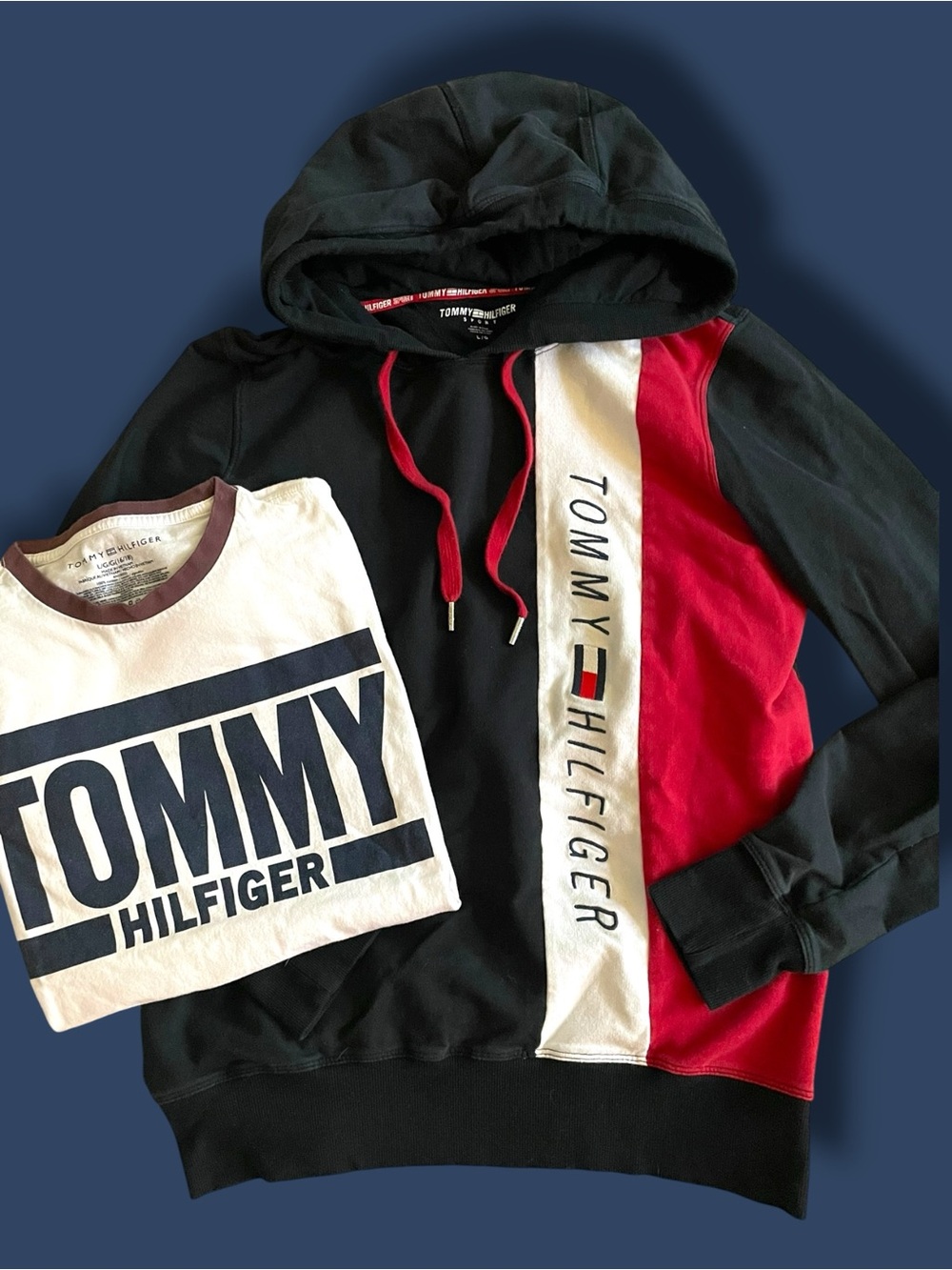 Tommy Hilfiger Hoodie & Tee Bundle Women’s Small Red White Blue Logo Set